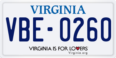 VA license plate VBE0260