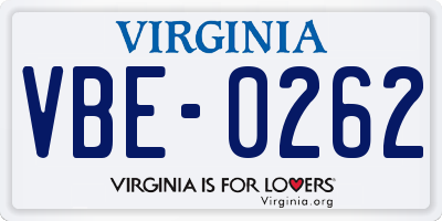 VA license plate VBE0262