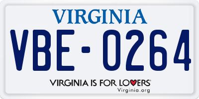 VA license plate VBE0264