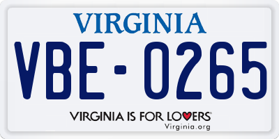 VA license plate VBE0265