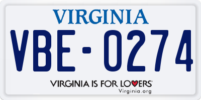 VA license plate VBE0274