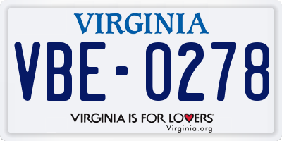 VA license plate VBE0278