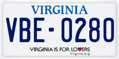 VA license plate VBE0280
