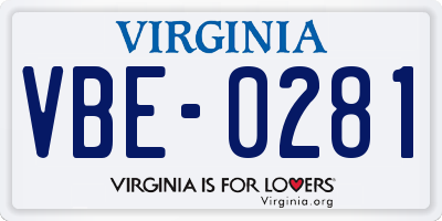 VA license plate VBE0281