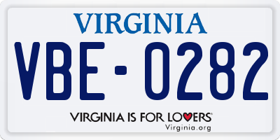 VA license plate VBE0282