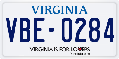 VA license plate VBE0284