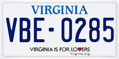 VA license plate VBE0285