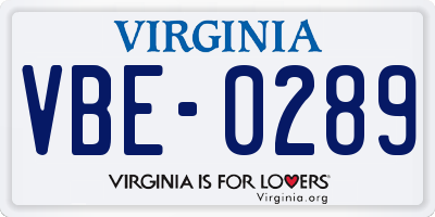 VA license plate VBE0289
