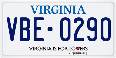 VA license plate VBE0290