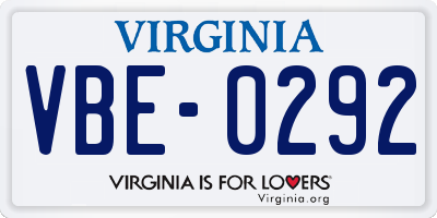 VA license plate VBE0292