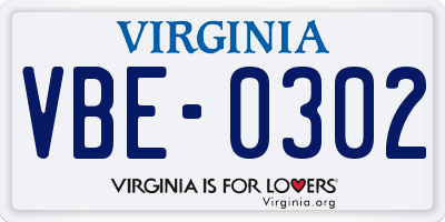 VA license plate VBE0302