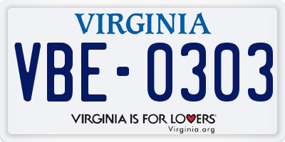VA license plate VBE0303
