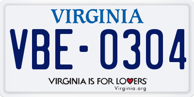 VA license plate VBE0304