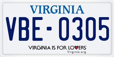 VA license plate VBE0305