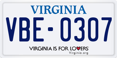 VA license plate VBE0307