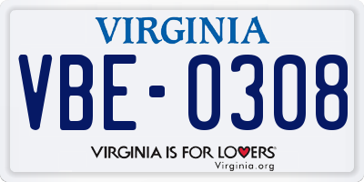 VA license plate VBE0308