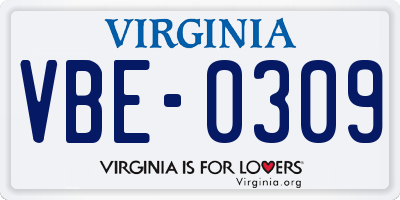 VA license plate VBE0309
