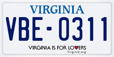 VA license plate VBE0311