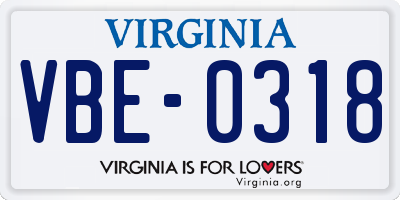 VA license plate VBE0318