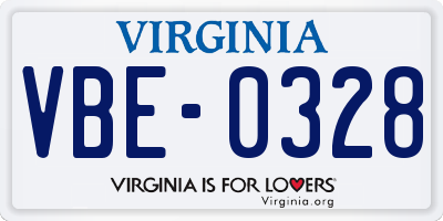 VA license plate VBE0328