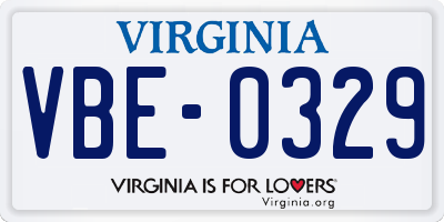 VA license plate VBE0329