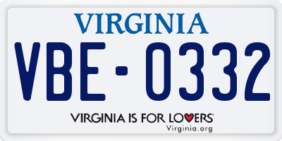 VA license plate VBE0332