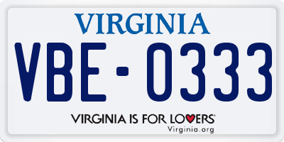 VA license plate VBE0333