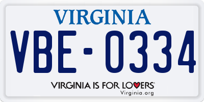 VA license plate VBE0334