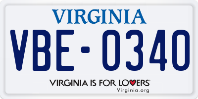 VA license plate VBE0340