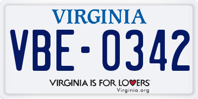VA license plate VBE0342