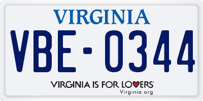 VA license plate VBE0344