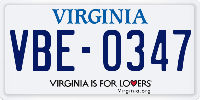 VA license plate VBE0347