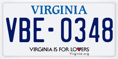 VA license plate VBE0348