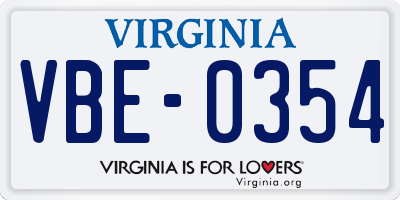 VA license plate VBE0354