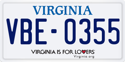 VA license plate VBE0355