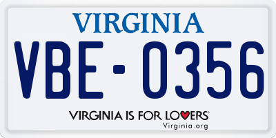 VA license plate VBE0356