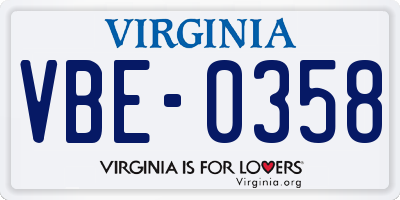 VA license plate VBE0358
