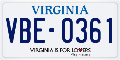 VA license plate VBE0361