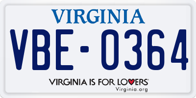 VA license plate VBE0364