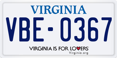 VA license plate VBE0367