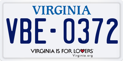 VA license plate VBE0372