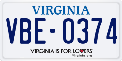 VA license plate VBE0374