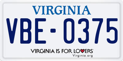 VA license plate VBE0375