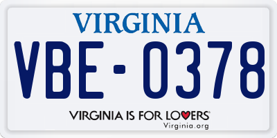 VA license plate VBE0378