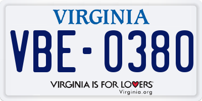 VA license plate VBE0380