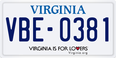VA license plate VBE0381