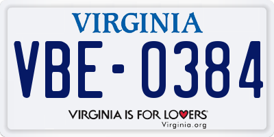 VA license plate VBE0384