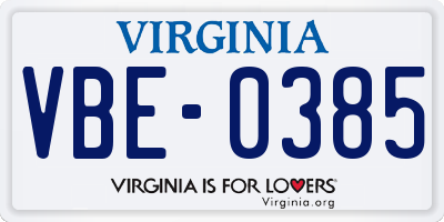 VA license plate VBE0385