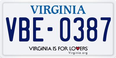 VA license plate VBE0387