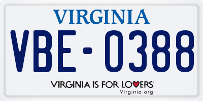 VA license plate VBE0388
